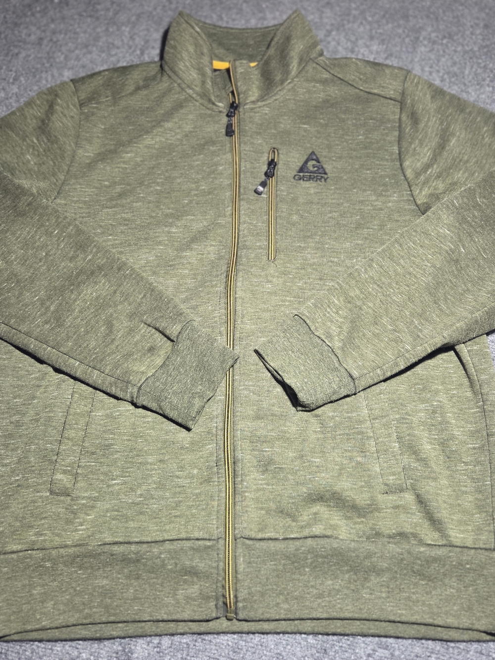 Gerry Men's Full Zip Fleece Jacket Olive Heather Green Size Large L/G Pocket Log